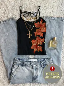 Women's Fitted Sleeveless Vest Top, Vintage Floral Flower Print, Adjustable Thin Straps, Sexy Fashion Youth Style, Casual Daily Wear, Womenswear