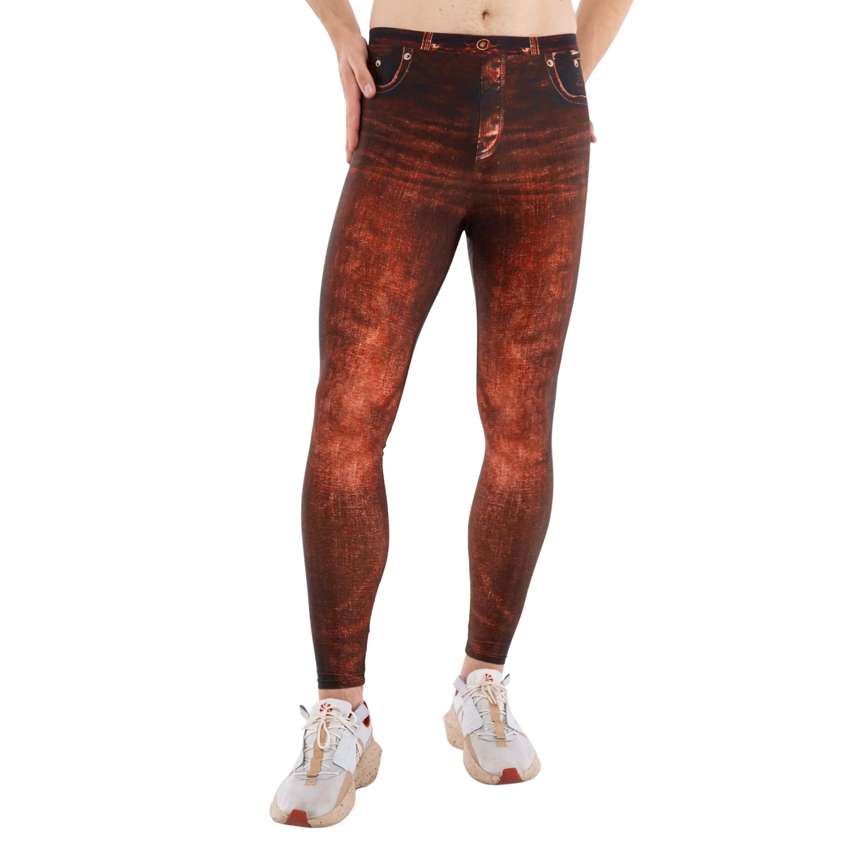 Kapow Meggings Rust Ringo Print Men’s Leggings Breathable 4-Way Stretch for Gym, Yoga, Festival & Workout Activewear