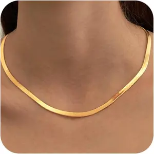 Necklace for Women, Herringbone Chain Necklaces, Snake Chain Choker Necklaces for Women