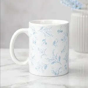 Blue Floral Mug Gift for Her | 11oz Ceramic Coffee Cup（Maximum Capacity 16oz）with Delicate Flower Print