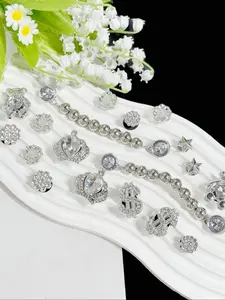18-Piece Silver Color Chain Rhinestone Shoe Charms, Detachable Buckle, Perfect for Easter, Birthday, Valentine's Day Gifts, Rhinestone Shoe Decoration