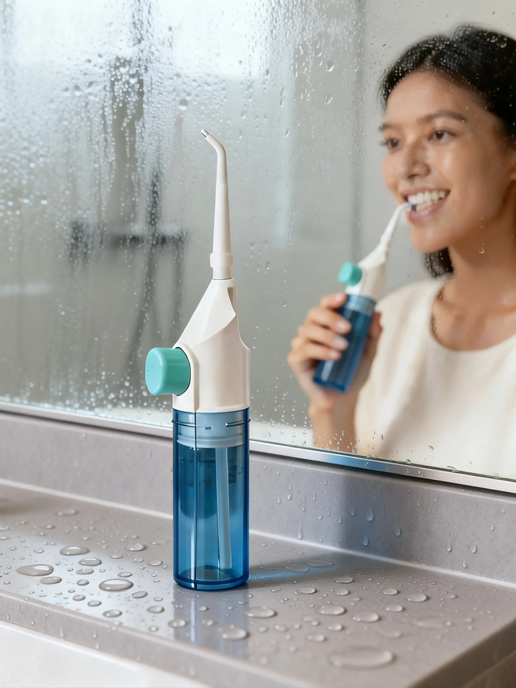 Manual Water Flosser, Portable & Adjustable Oral Irrigator for Braces and Gum Health, No Batteries, Simple Aim Press Spray