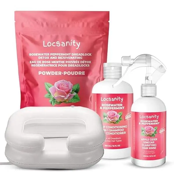 LOCSANITY 4-Piece Loc Detox & Cleanse Kit, Purifying Treatment for Dreadlocks with ACV Rinse, Detox Powder & Shampoo - Sulfate & Paraben Free, Scent, Shampoo And Conditioner, 4-Piece Kit, Chemical-Free Lifestyle, Deep Cleanse, Four Pieces