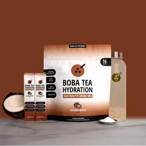 Boba Tea Protein Coconut Hydration Electrolyte Drink Mix - 100% Organic Coconut Water, 1000mg Electrolytes, Zero Artificial Additives, Energy Beverage