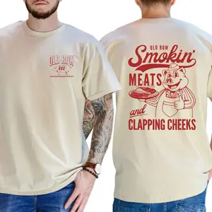 Vintage Smokin' Meats BBQ Graphic Tee – Funny Y2K Style Double Print Shirt,Unisex Vintage Vibe Gift for Men