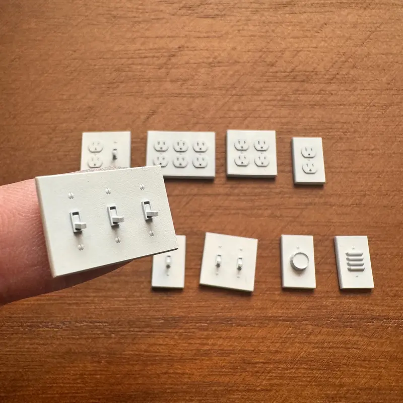 Miniature Power Outlet and Light Switches 1:12, 1:6, Dollhouse Furniture, Fairy Garden, Modern, Appliances, House Decor, Accessories