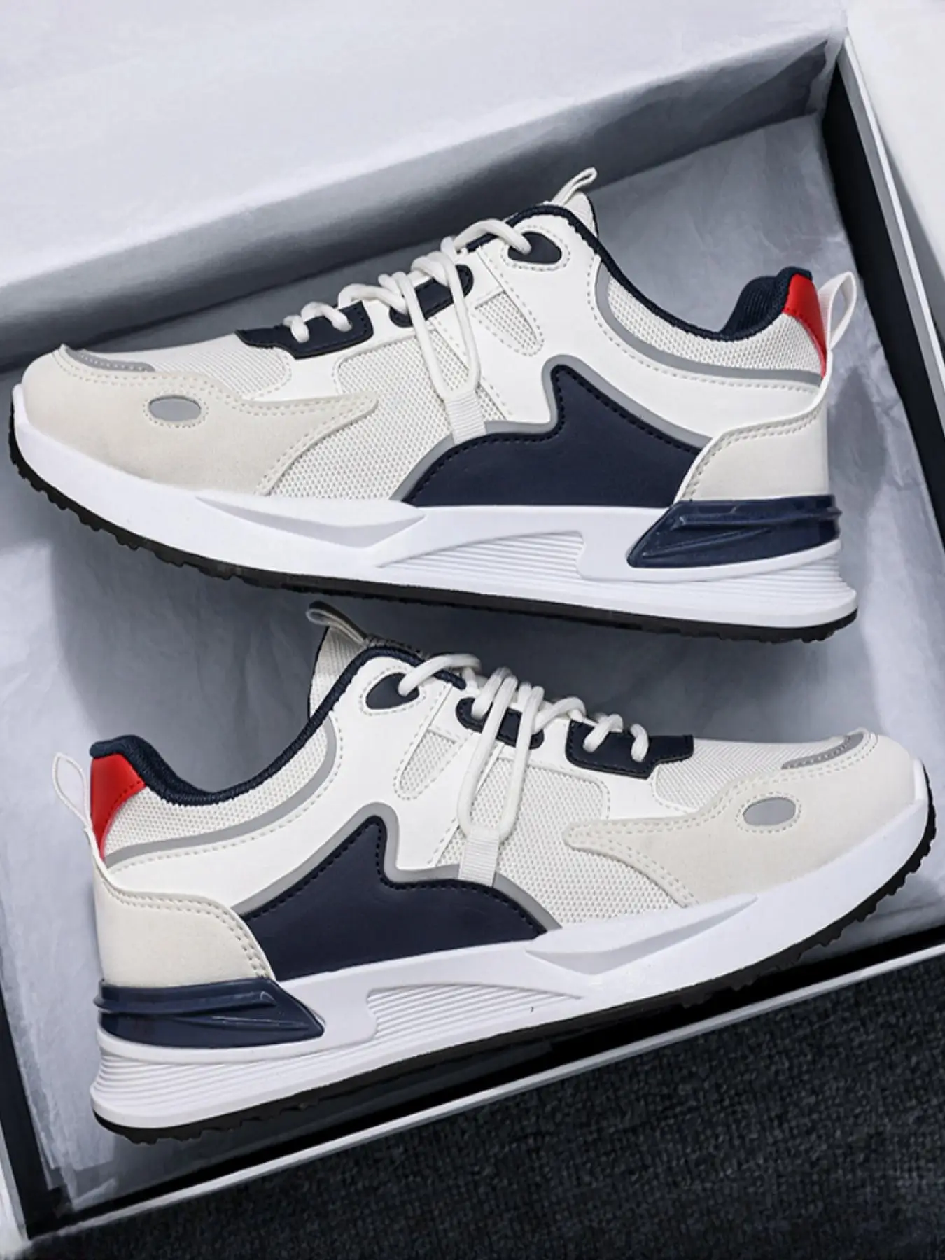 Men's Colorblock Patchwork Design Lace Up Low Top Sneakers, Casual Sporty Breathable Comfortable Running Shoes, Trendy Mesh Men's Sneakers, Fall Outfi