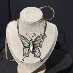 Handcrafted Copper Wire-Wrapped Labradorite Butterfly Pendant
