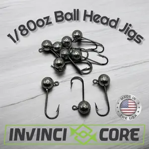 Invinci Core 1/80oz Jig Head #12 Round Bend Hook Fishing Bait Lure for Panfish, Crappie, Trout, Perch, Bass and MORE!