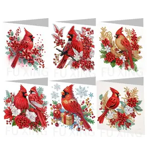 6 Piece 5D Diamond Painting Greeting Card Set, Handmade Holiday Cards with Envelopes, DIY Art Craft, Holographic Design, Bird and Plant Patterns