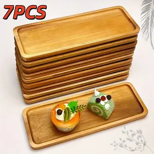 7PCS  Wooden Service Plate and Plate Set - "Rectangular Mini Ham Board, Small Cheese Board, Wooden Service Plate for Home, Kitchen, Bathroom, Party Decoration, Christmas, Thanksgiving, St. Patrick's Day Display Tray - Suitable for 30 holidays