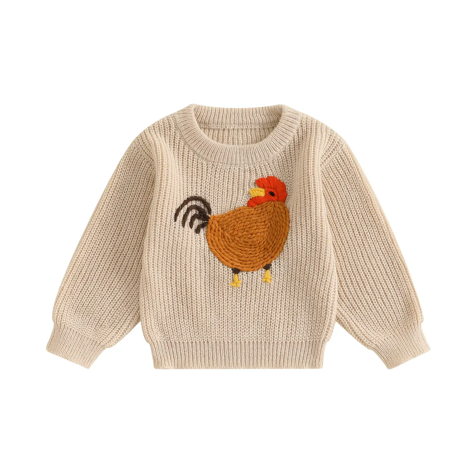Toddler Baby Girl Boy Knit Sweater Rooster Embroidery Western Country Sweatshirt Oversized Tops Fall Winter Clothes