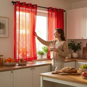 4-Panels 52x63 Inches Classic 540D Polyester Mesh Straight Stripe Home Decoration Net Curtains, Top Loops Soft Light-Transmitting, Suitable for Bedrooms/Living Rooms, Woven Sheer Curtains FT6664