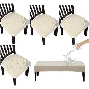 Waterproof Seat Covers for Dining Room Chairs Set of 4 with Dining Bench Cover Washable Chair Covers Removable Chair Cushion Slipcovers Protector for Dining Room, Beige