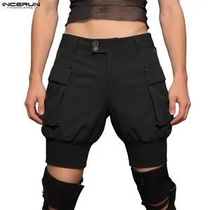 INCERUN Men's Techwear Utility Cargo Shorts - Menswear Bottoms with Strap, Outdoor-Friendly, Festival-Ready, Adjustable Hem, Cyberpunk Tactical Streetwear