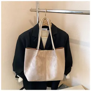 2026 Spacious Suede Tote + Leather Hand Clutch Set, Sleek Solid Design,  Laptop-Friendly Design, Clean Lines, Versatile & Trendy