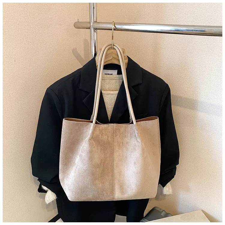 Women's 2-Piece Minimalist Solid Set - Suede Tote Bag & Leather Clutch, Laptop-Friendly for Work & Everyday Use, Everyday Bag, Handbag Shoulder Bag, Bags For Everyday