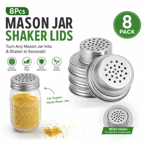 8-Piece Replacement Shaker Lids for Regular Mouth Mason Jars - Heavy Duty Stainless Steel Canning Tops with Seal Ring