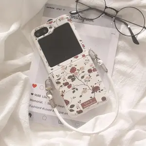 Ins Korean Fresh Vintage Rose Portable Rope Phone Case for Samsung Galaxy Z Flip7 Z Flip6 ZFlip 5 flip7 Shockproof Back Cover