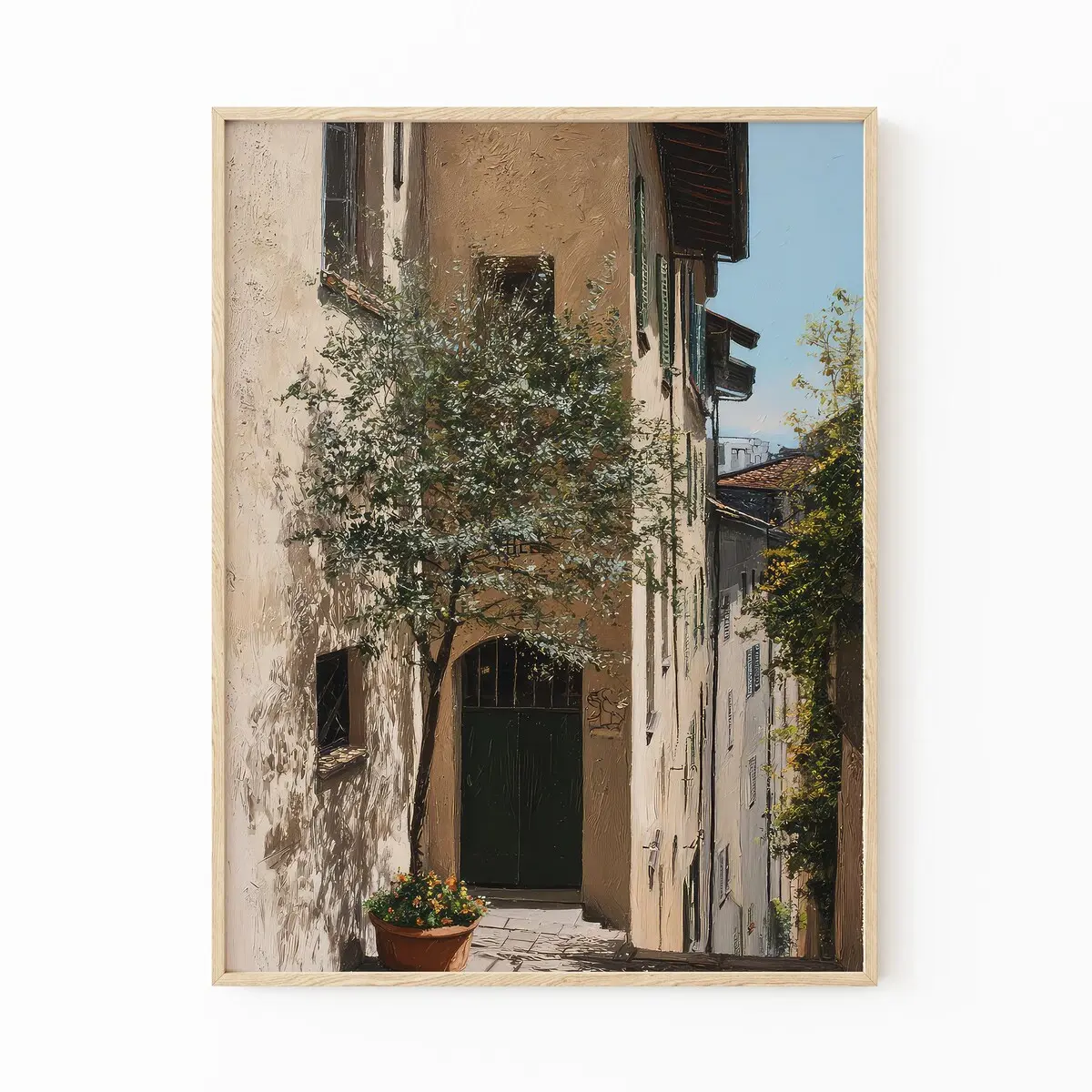 Vintage Italian Town Painting Print | Italy City Art | Italy Wall Art Prints | Italian Home Decor | Green Olive Trees Malta | Unframed
