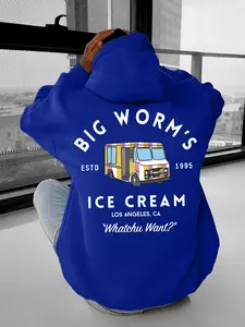 Men's Ice Cream Print Hoodie, Regular Fit Casual Street Soft Comfy Long Sleeve Hooded Sweatshirt for Daily Wear, Men's Clothes for All Seasons, Tops