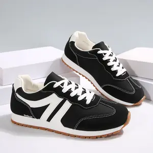 Women's Waterproof And Anti-Slip Round Toe Low-Top Casual Shoes Contrast Color Lace-Up Sneakers Fashionable And Suitable For All Seasons