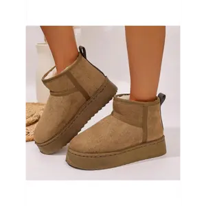 Omen Classic Platform Snow Boots Fuzzy Mini Boot: Genuine Suede Leather, Ankle-Height, Winter-Ready With Memory Foam Insole, Lightweight Anti-Slip Outsole For Indoor And Outdoor Wear Christmas Holiday Festive Brown Boots