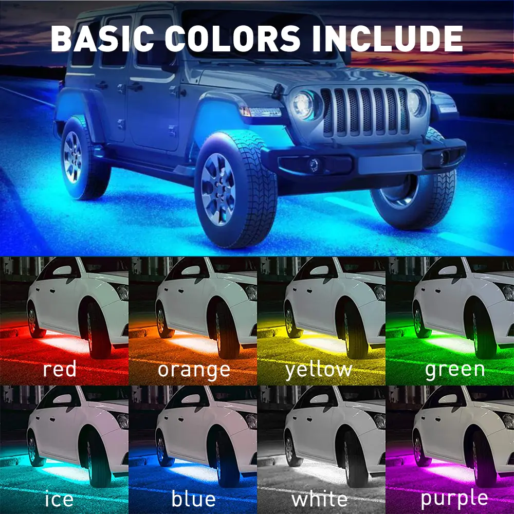 AUXITO RGB LED Strip Under Car Tube Underglow Underbody System Neon Light Lamp Kit ambient