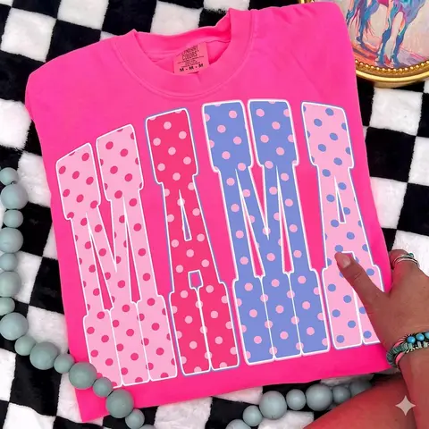 Comfort Colors Polka Dots Mama Shirt, Coquette Neon Girly Grandmacore Shirt, Vintage Grandma Mama Shirt, Mother’s Day Spring Preppy Polka Dots Mama, Gift For Women