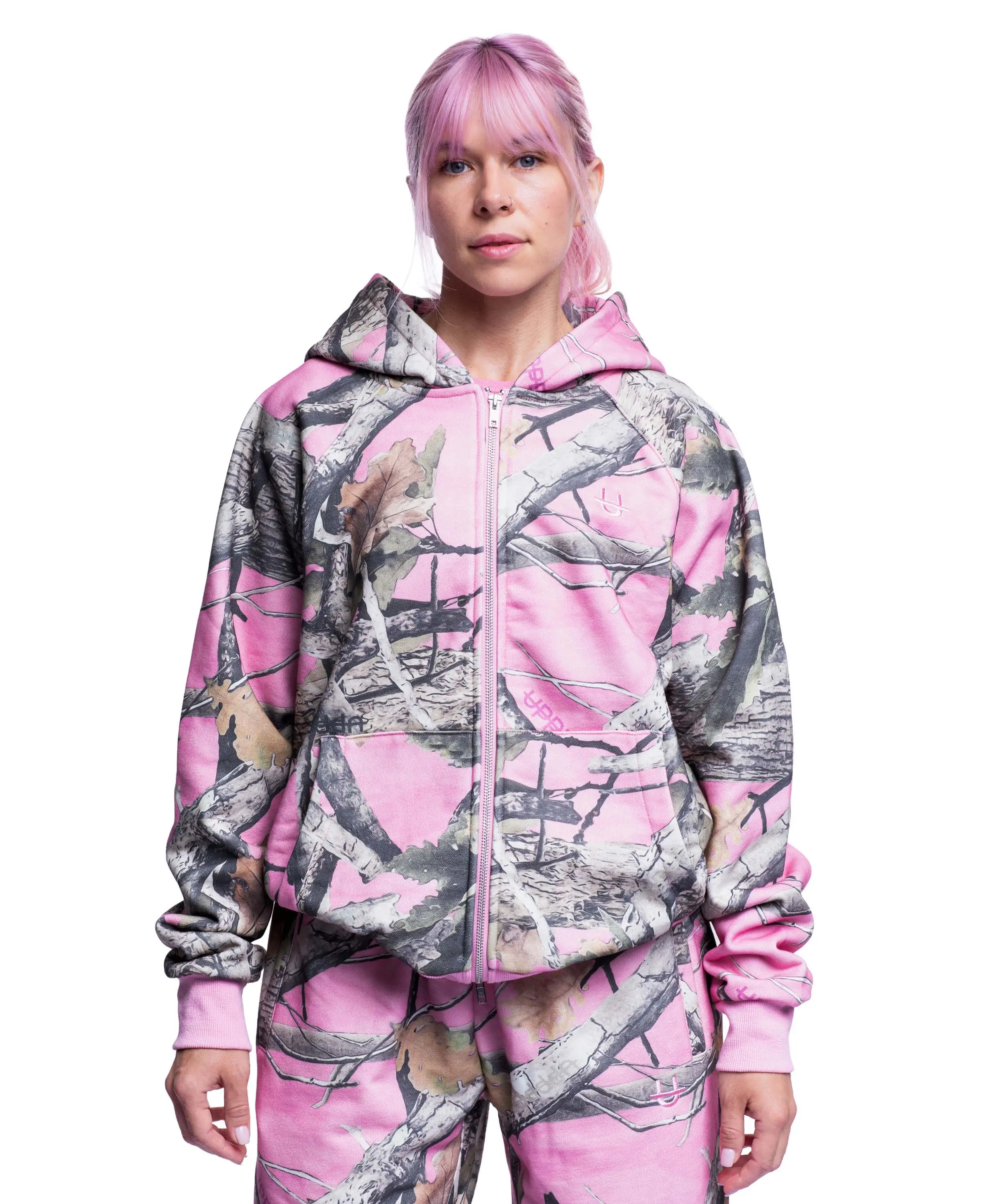 UPPPER Double Zip Hoodie Pink Camo | Premium Fitness Gear + Apparel