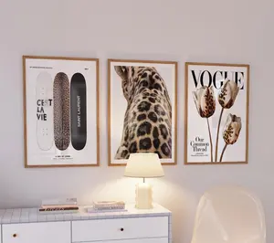 Set of 3 Vintage Prints Leopard Cheetah Print 8 Ball Lucky Black and White Poster Trendy Wall Art Gallery Preppy Luxury Home Decor