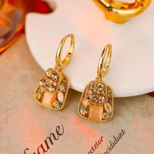 Full Diamond Geometric Earrings Women's Light Luxury High-end Niche Design Elegant All-match Ear Buckle Fashion New Earrings