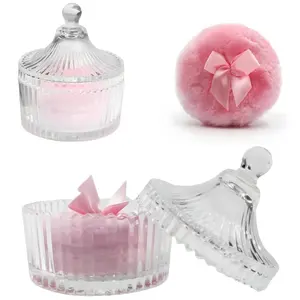 2-piece set of large body powder puffs and container, powder container with bubble puff, crystal container, soft, washable, reusable velvet face and body glitter powder puff for wet and dry makeup application (pink)