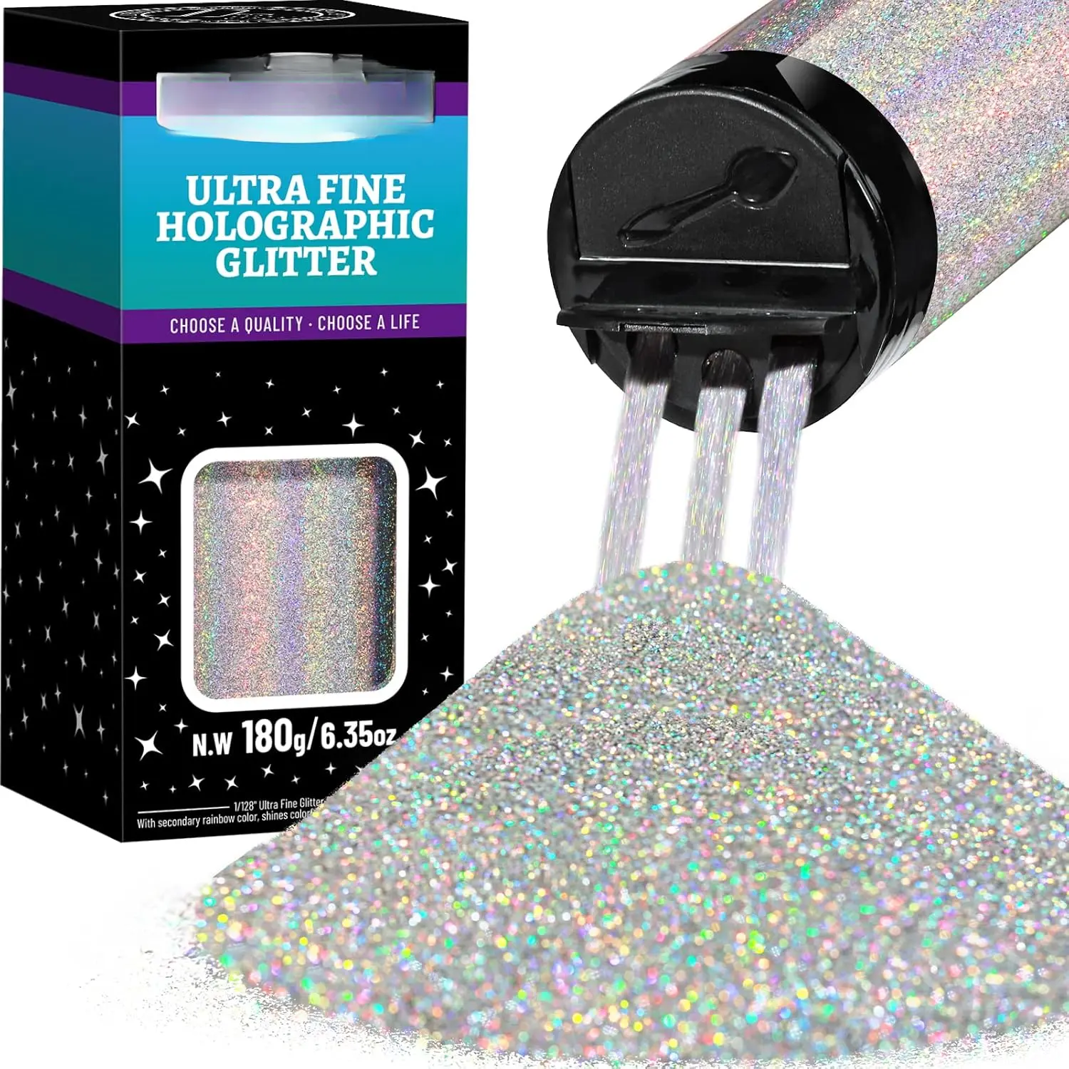 Glitter, 180g/6.35oz  Glitter, Holographic Extra Fine Glitter, Glitter for Crafts, 1/128"  Glitter , Metallic Iridescent Glitter for DIY Crafts, Glitter , Decorations