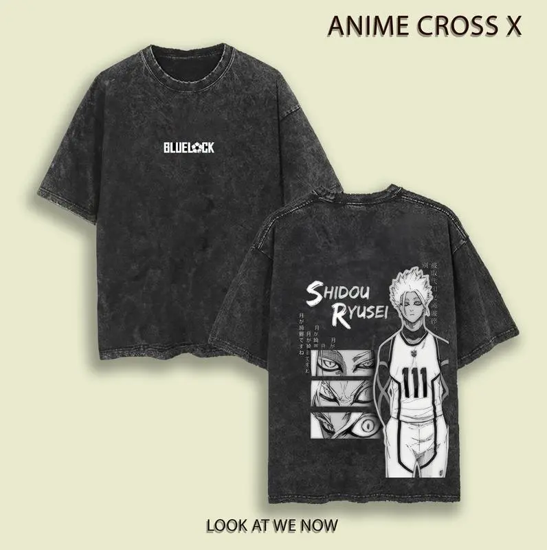 Shidou Ryusei Blue Lock Retro Vintage Unisex Oversize Anime Manga Washed Heavyweight Cotton T-shirt, Gift For Anime Fan, Anime Lover