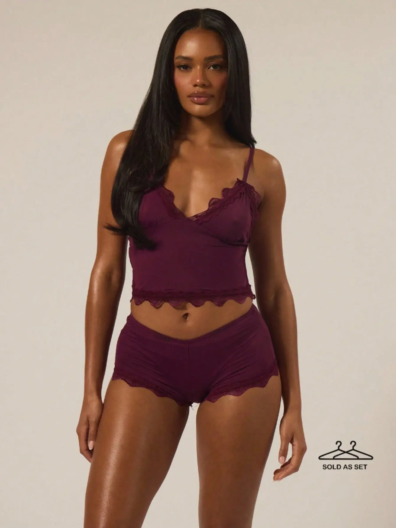 LALUZ Lace Trim Adjustable Strap Cami Top And Fitted Boxer Boyshorts Multipack Set Lingerie Evening Everyday Underwear Sexy Summer