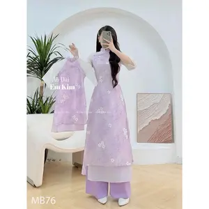 Mommy Daughter purple miniflowers  matching dress MB76 | Ao Dai for Women| Lunar New Year | Ao Dai Viet Nam