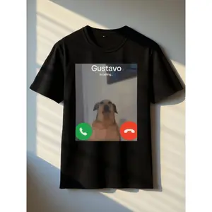 Humorous Gustavo The Dog Barking Joke T-Shirt Funny Graphic Novelty Tee for Adults Casual Short Sleeve Round Neck Shirt Machine Washable Gift for Dog Lovers Everyday Wear