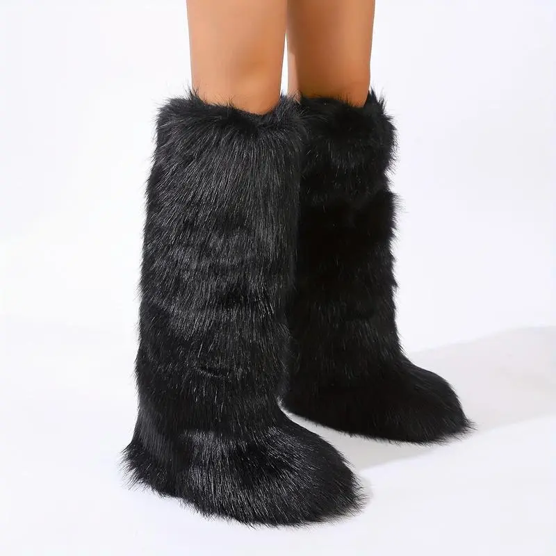 Women's Faux Fur Knee-High Boots, Solid Color, Casual Winter Fashion, One-Piece Slip-On, Round Toe, Flat Sole, Superfine Fiber Outer, Plush Inner Lining, PVC Sole, Hand Wash Only(Phone Holders & Mounts) Women's Faux Fur Knee-High Boots, Solid Color, Casual Winter Fashion, One-Piece Slip-On, Round Toe, Flat Sole, Superfine Fiber Outer, Plush Inner Lining, PVC Sole, Hand Wash Only(Phone Holders & Mounts)