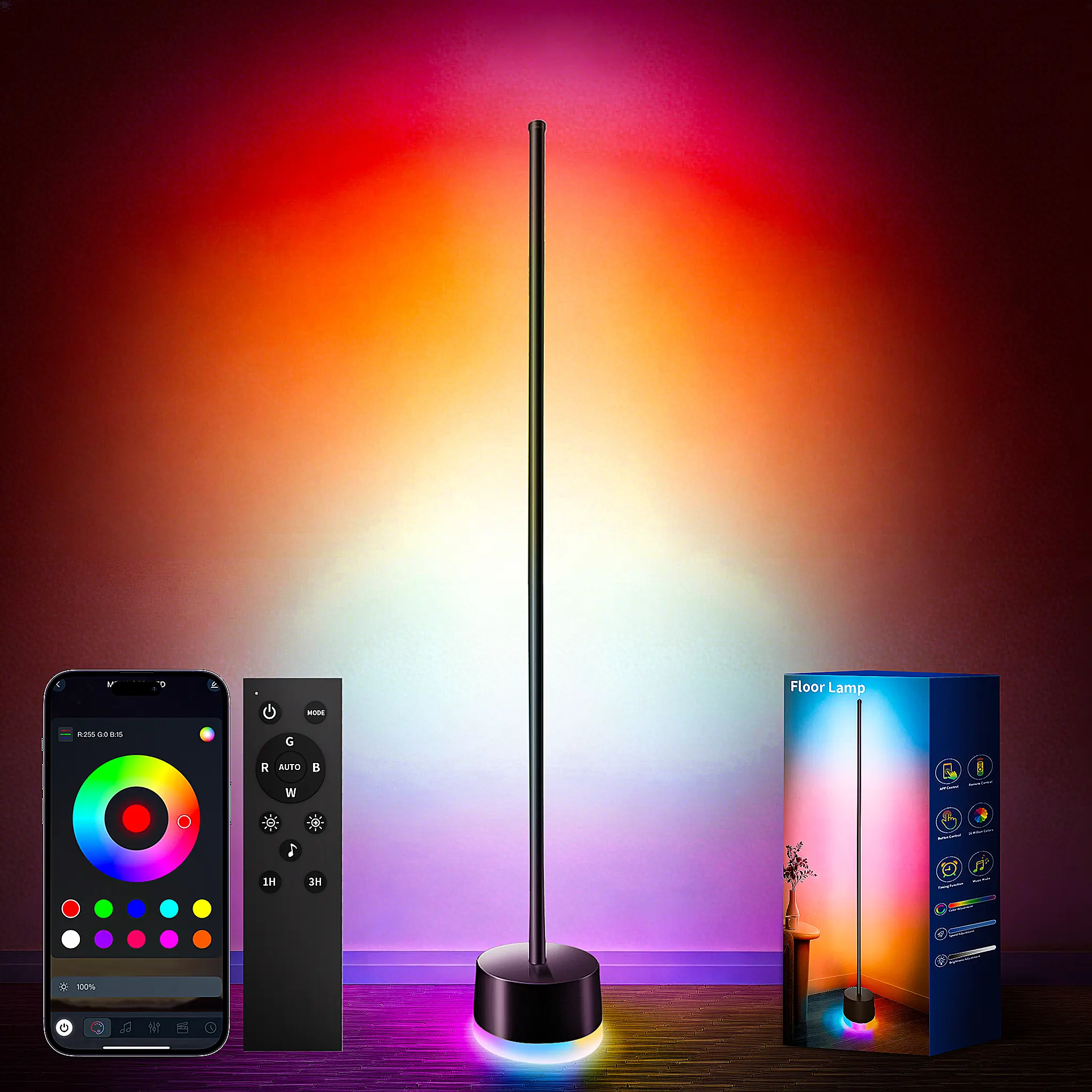 RGB+IC Corner Floor Lamp Smart LED Floor Lamp with Remote/APP/Button Control, 16 Million Colors & 200+ Scenes, Music Sync DIY Led Lamp for Bedroom Living Room Game Room #summerwins  #DealsForYouDays
