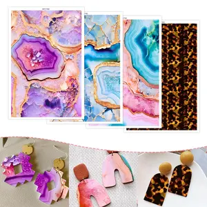 4pcs Marble Pattern Polymer Clay Transfer Paper, Ideal for DIY Colorful Earrings, Pendants, Jewelry Making, Essential for Craft Beginners