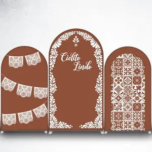 Brown Cielito Lindo Arch Backdrop Cover with White Floral Border for Mexican Theme Party