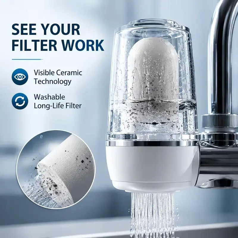 AQUPUVIR Faucet Water Filter, fits various faucets, sink filter, reduces chlorine, lead-free material, suitable for kitchen/bathroom/patio filtration