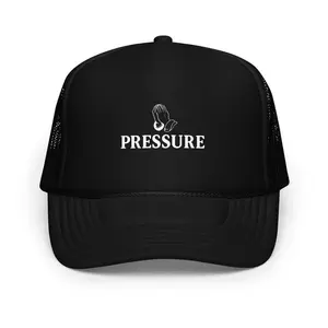 Pressure Brand Foam Trucker Hat – Black 5-Panel Mesh Back Adjustable Snapback Cap (Unisex, Streetwear Style)