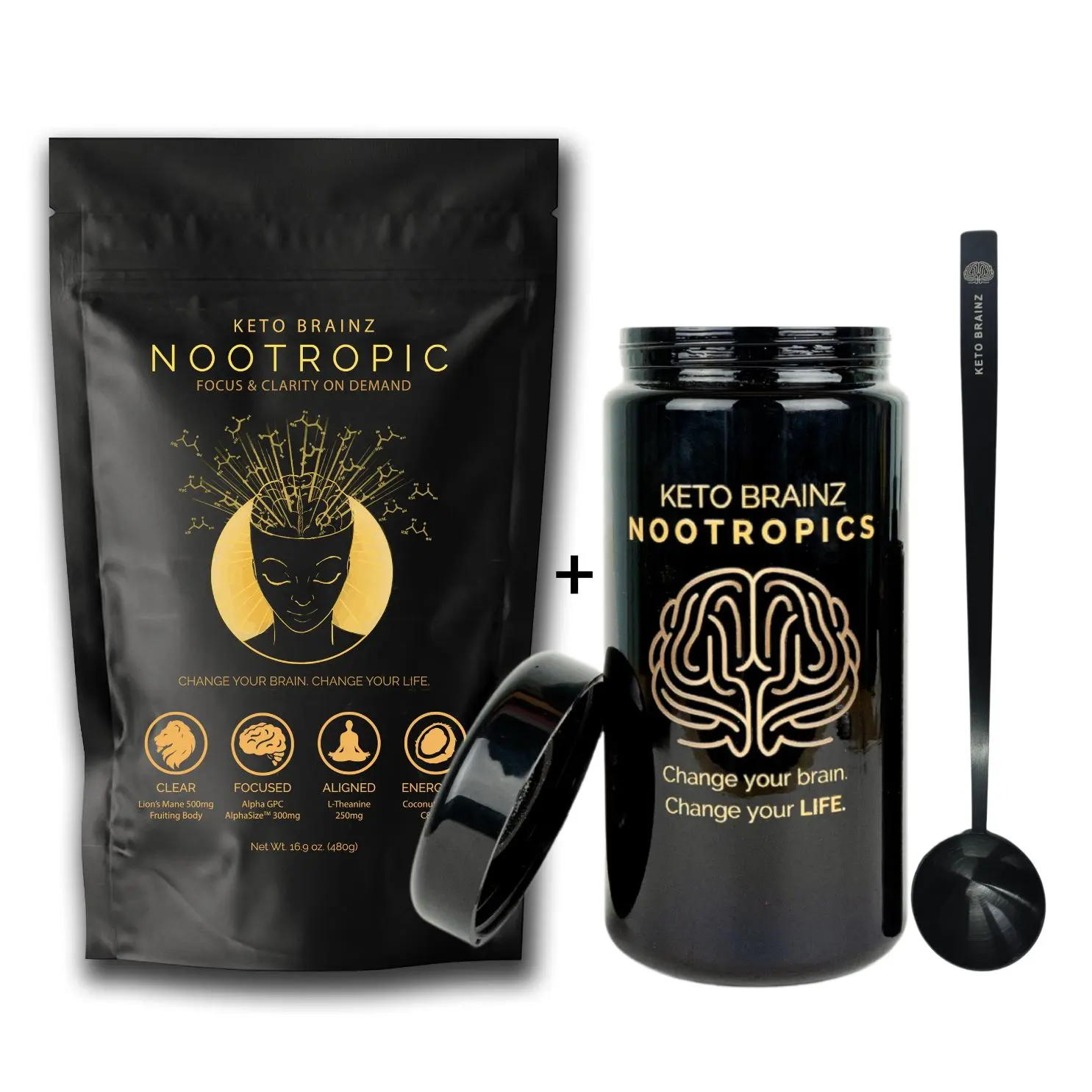 Keto Brainz Nootropic Creamer + Miron Glass Countertop Jar