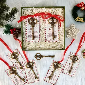 10sets Santa's Magic Key with Card & Ribbon, Christmas Eve Ornament for No Chimney Homes, Holiday Tradition Metal Key Decoration, Party Favors, Hanging Ornaments for Christmas Morning
