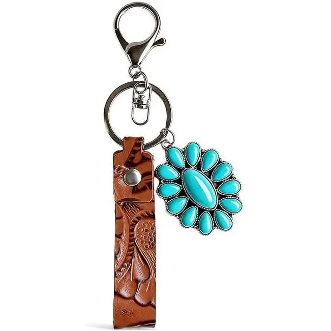 Virelyn B Western Turquoise Keychain for Women, Wrangler-Inspired Fashion Accessory, Boho Purse Charm, Country Wear Accent for Car or Country Concert Outfits
