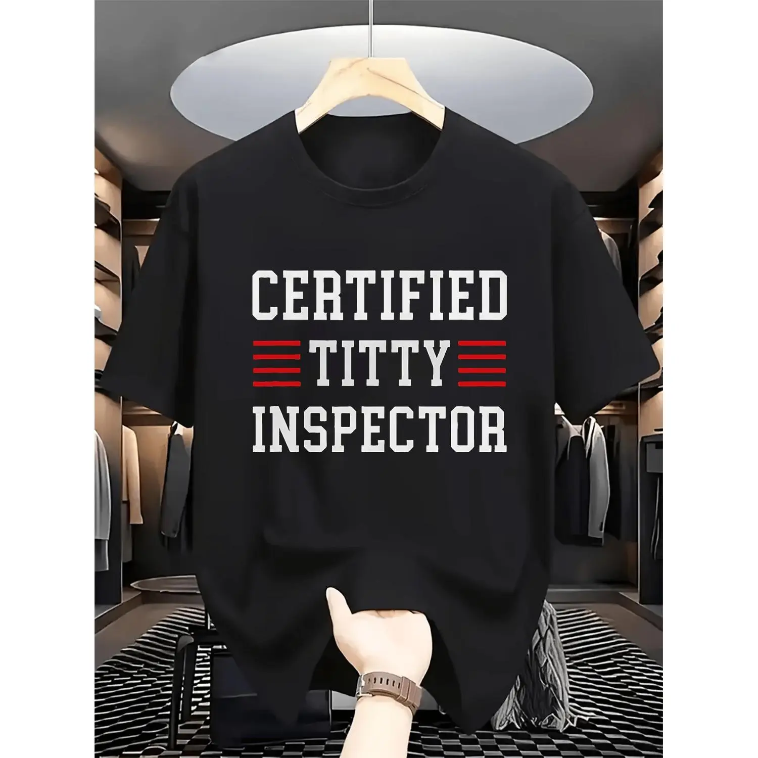 Vintage Graphic T Shirt for Men and Women Featuring Bold Certified Titty Inspector Text in Black with Red Accent Soft Comfortable Streetwear Unisex Sizes Retro Style Casual Fashion