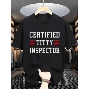 Vintage Graphic T Shirt for Men and Women Featuring Bold Certified Titty Inspector Text in Black with Red Accent Soft Comfortable Streetwear Unisex Sizes Retro Style Casual Fashion