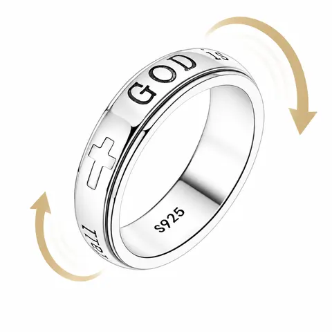 Women's 925 Silver-Plated Hypoallergenic Basic Spinner Anxiety Ring - Christian Fidget Jewelry with Cross Symbol, Engraved Psalm 46:5 Text, Minimalist Design for Stress Relief, Everyday Wear, Inspirational Gift, Calming Rings for Women